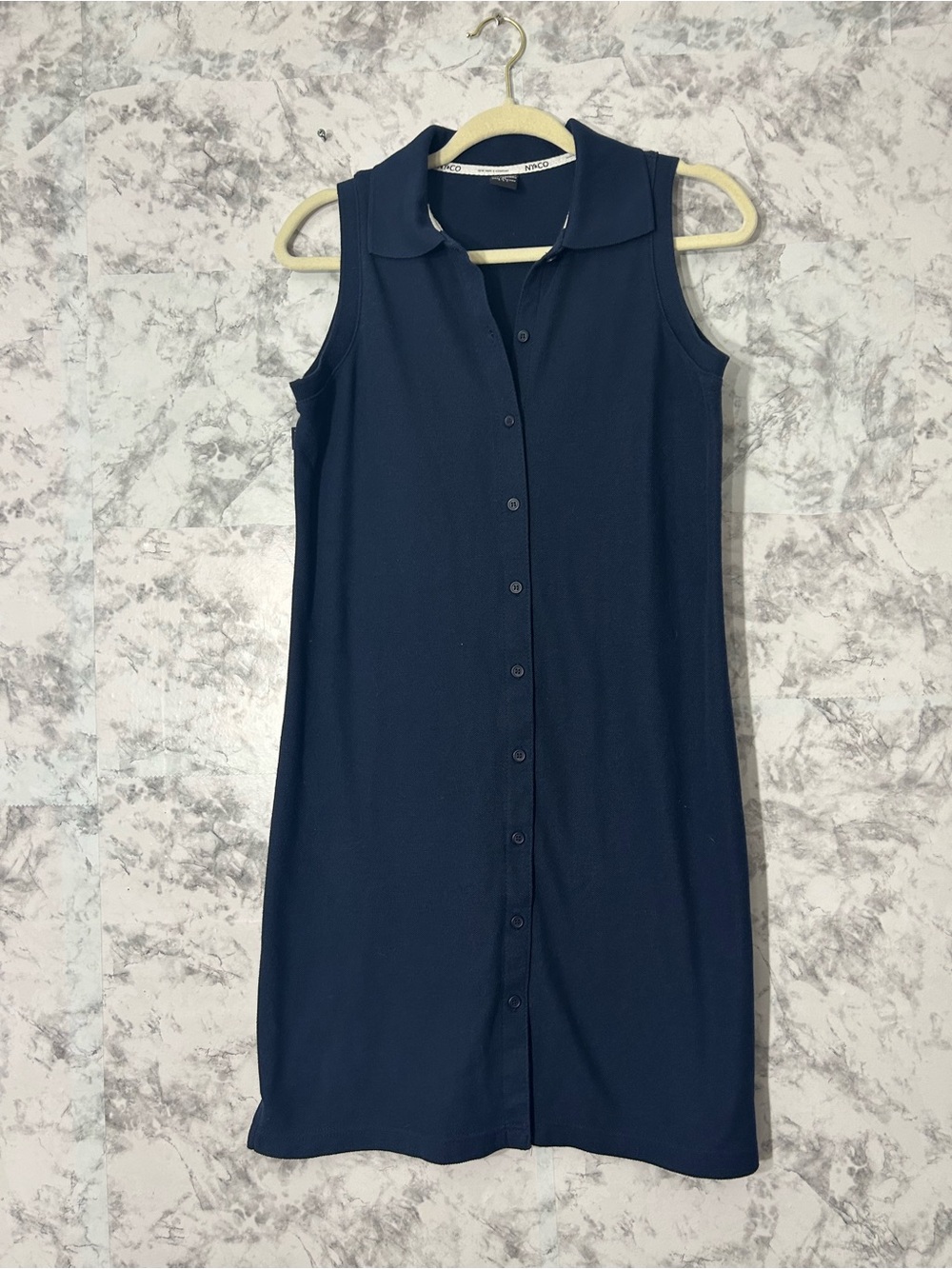 Sleeveless Navy Button-Front Shirt Dress